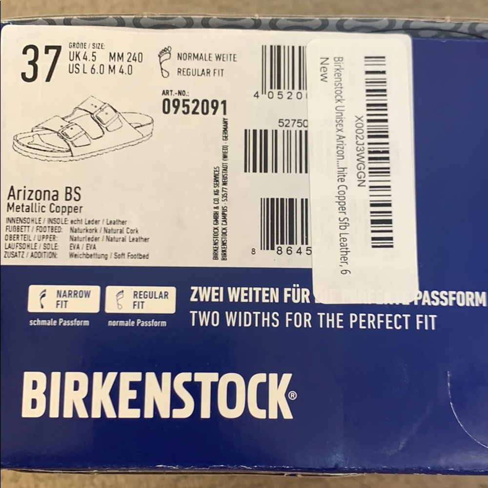 Birkenstock Arizona Metallic Copper size 6/euro 37